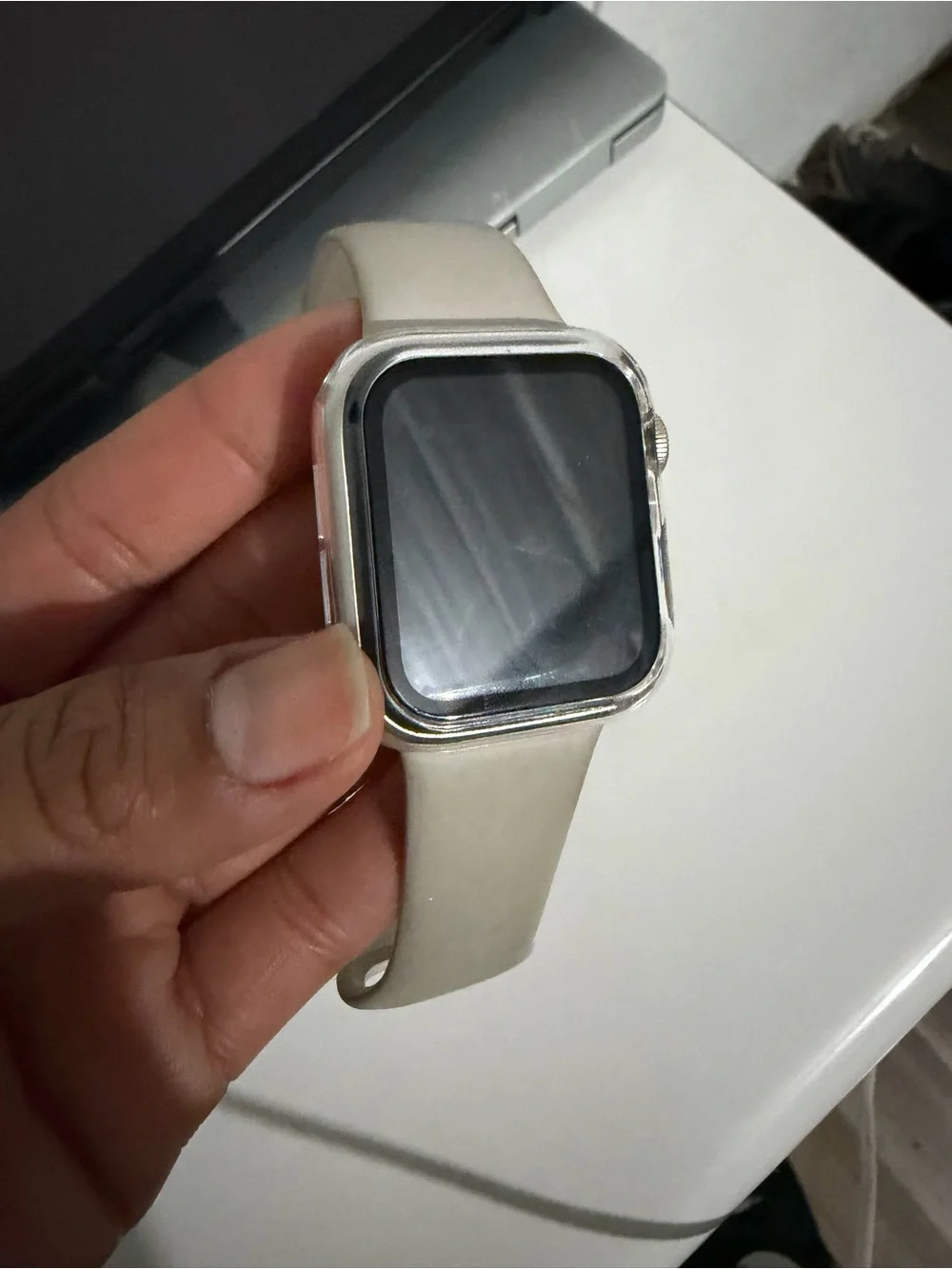 Apple Beige Silicone Smartwatch Band with Clear Protective Case